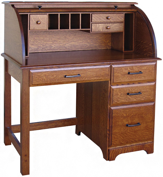 42" Mission Single Pedestal Rolltop Desk